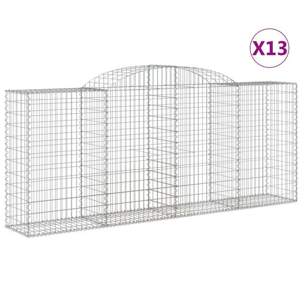 vidaXL Klenuté gabionové koše 13ks 300x50x120/140cm pozinkované železo