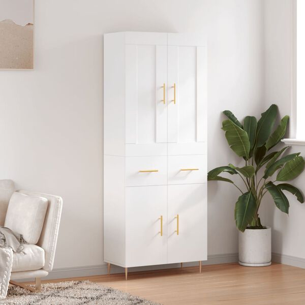 vidaXL Skř&iacute;ň highboard b&iacute;l&aacute; 69,5 x 34 x 180 cm kompozitn&iacute; dřevo