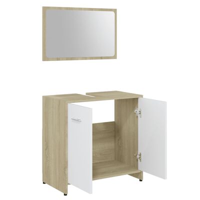 vidaXL Set koupelnového nábytku bílý a dub sonoma kompozitní dřevo