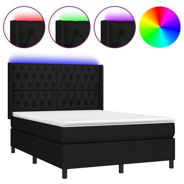 vidaXL Box spring postel s matrac&iacute; a LED čern&aacute; 140x190 cm textil