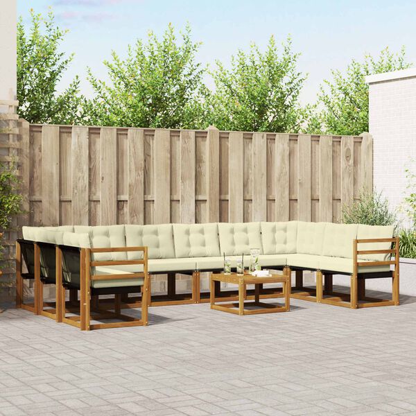 vidaXL Venkovn&iacute; pohovkov&aacute; souprava 11 pcs Přirozen&aacute; a Kr&eacute;mov&aacute;