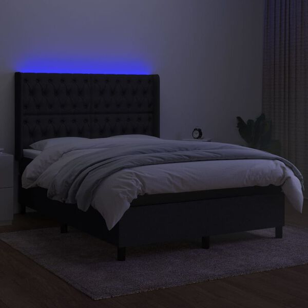 vidaXL Box spring postel s matrac&iacute; a LED čern&aacute; 140x190 cm textil