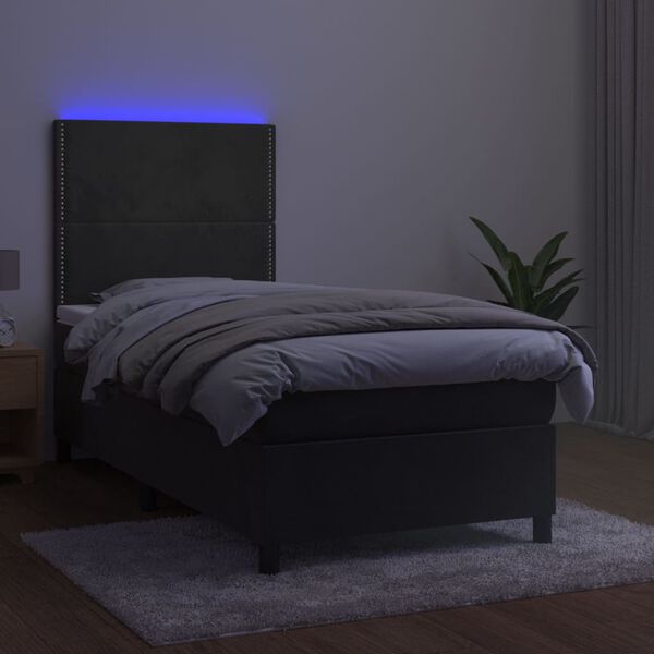 vidaXL Box spring postel s matrac&iacute; a LED tmavě &scaron;ed&aacute; 100x200 cm samet