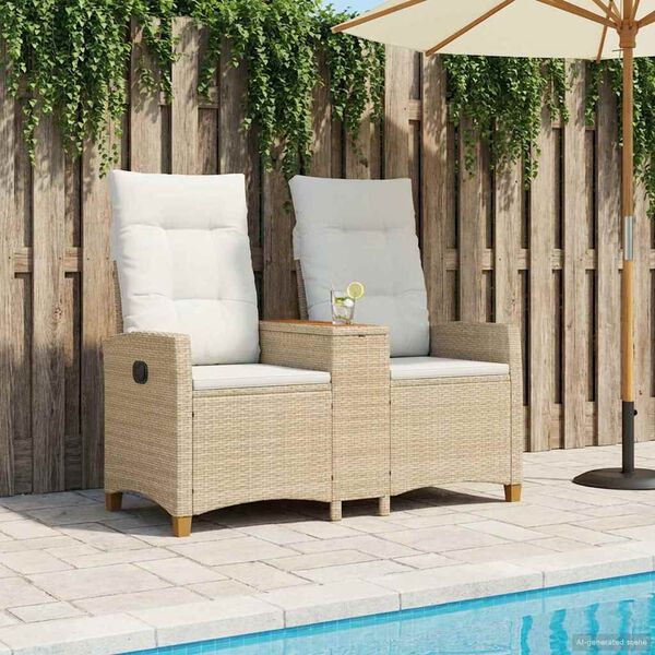 vidaXL Skl&aacute;dac&iacute; lavice se stolem Beige a kr&eacute;mov&aacute; b&iacute;l&aacute; polyratan