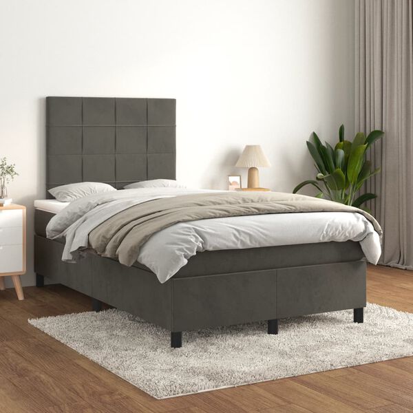 vidaXL Box spring postel s matrac&iacute; tmavě &scaron;ed&yacute; 120x190 cm samet