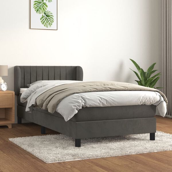 vidaXL Box spring postel s matrac&iacute; tmavě &scaron;ed&aacute; 90x190 cm samet