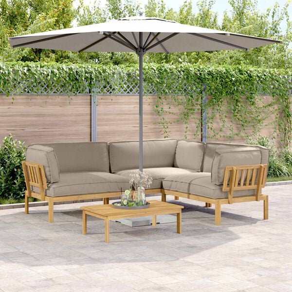 vidaXL Set pohovek s pol&scaron;t&aacute;řem 4 pcs Taupe Masivn&iacute; ak&aacute;tov&eacute; dřevo
