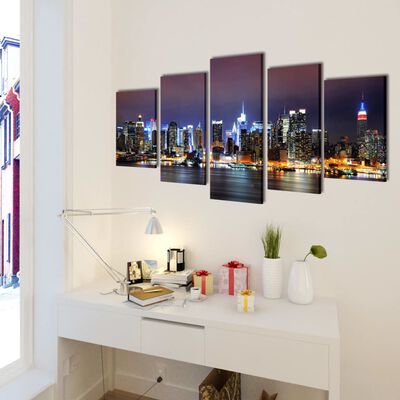 Sada obrazů, tisk na plátně, barevné panoráma New Yorku 200 x 100 cm