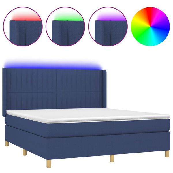 vidaXL Box spring postel s matrac&iacute; a LED modr&aacute; 180x200 cm textil