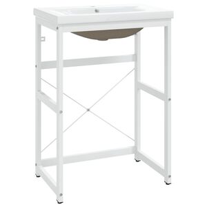 vidaXL Koupelnov&yacute; r&aacute;m s vestavěn&yacute;m umyvadlem b&iacute;l&yacute; železo