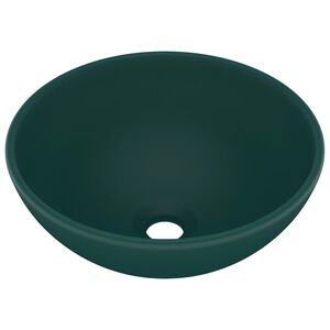 vidaXL Luxusn&iacute; umyvadlo kulat&eacute; matn&eacute; tmavě zelen&eacute; 32,5x14 cm keramick&eacute;