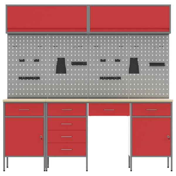 vidaXL Sada pracovn&iacute; skř&iacute;ně se z&aacute;suvkou s &uacute;loži&scaron;těm 10 pcs Červen&aacute;