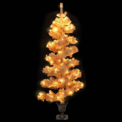 vidaXL Spirálový vánoční stromek s LED a květináčem bílý 120 cm PVC