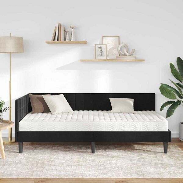 vidaXL Rohov&yacute; r&aacute;m postele s matrac&iacute; s čelo 2 pcs Čern&aacute; samet