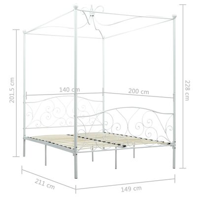 vidaXL Rám postele s nebesy bílý kovový 140 x 200 cm