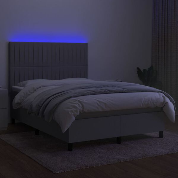 vidaXL Box spring postel s matrac&iacute; a LED světle &scaron;ed&aacute; 140x200 cm textil