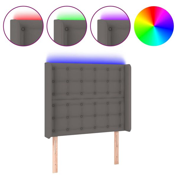 vidaXL Čelo postele s LED &scaron;ed&eacute; 93 x 16 x 118/128 cm uměl&aacute; kůže