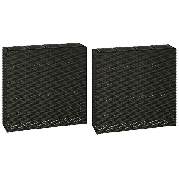 vidaXL Zahradní vyvýšený truhlík se 4 květináči 2 ks polyratan černý