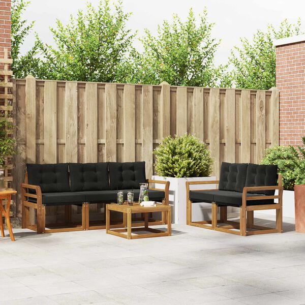 vidaXL Venkovn&iacute; pohovkov&aacute; souprava s pol&scaron;t&aacute;řem 6 pcs Přirozen&aacute; a čern&aacute;