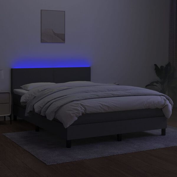 vidaXL Box spring postel s matrac&iacute; a LED tmavě &scaron;ed&aacute; 140x200 cm textil