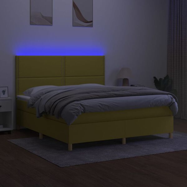 vidaXL Box spring postel s matrac&iacute; a LED zelen&aacute; 160x200 cm textil