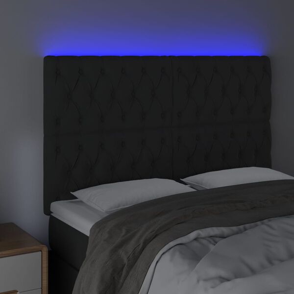 vidaXL Čelo postele s LED čern&eacute; 160x7x118/128 cm samet