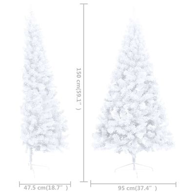 vidaXL Umělý vánoční půl stromek s LED a sadou koulí bílý 150 cm
