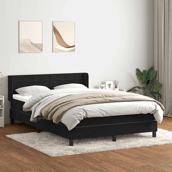 vidaXL Box spring postel s matrac&iacute; čern&aacute; 140x210 cm samet