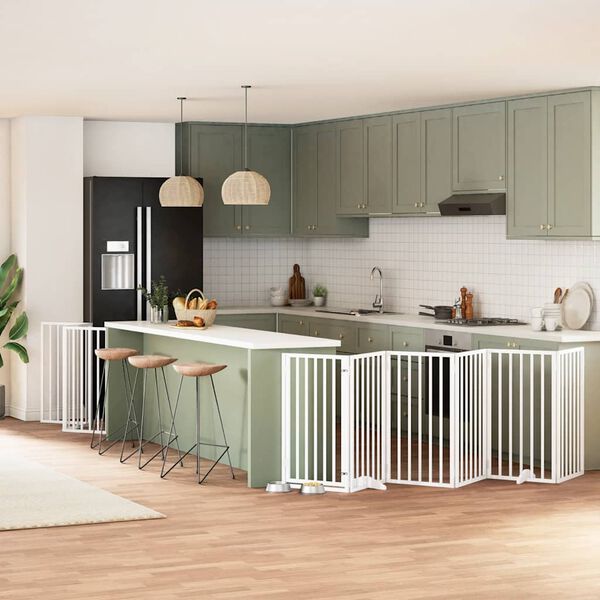 vidaXL Z&aacute;brana pro psy s dv&iacute;řky skl&aacute;dac&iacute; 15 panelů b&iacute;l&aacute; 750 cm topol