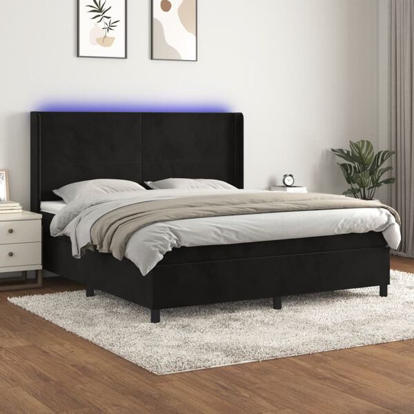 vidaXL Box spring postel s matrac&iacute; a LED čern&aacute; 160x200 cm samet