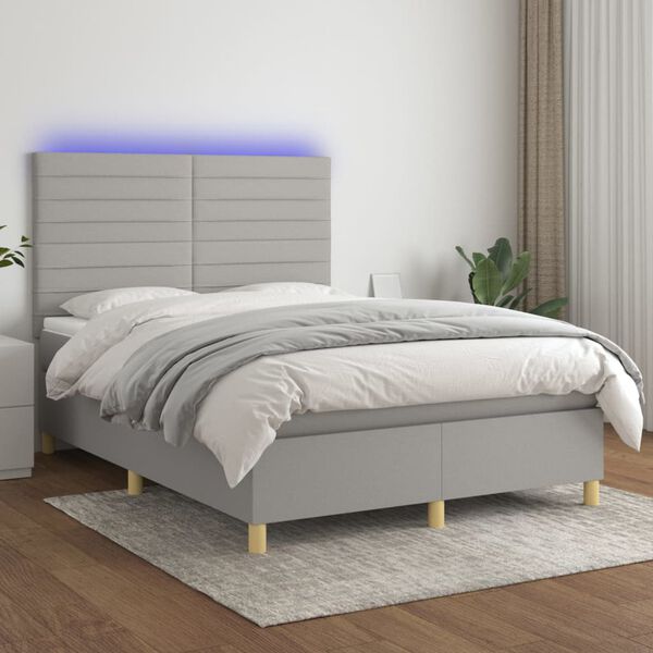 vidaXL Box spring postel s matrac&iacute; a LED světle &scaron;ed&aacute; 140x190 cm textil