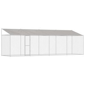vidaXL Ps&iacute; klec s střechou Stř&iacute;brn&aacute; 800 x 200 x 256 cm Ocel a PE