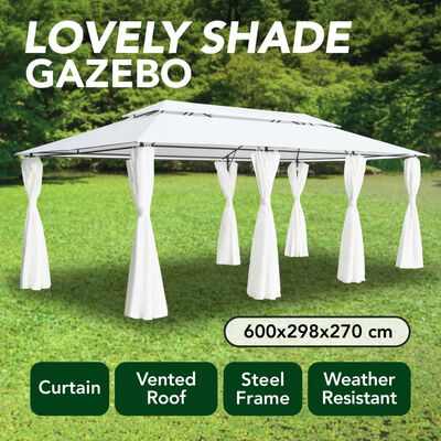 vidaXL Zahradní altán se závěsy 600 x 298 x 270 cm bílý 180 g/m²