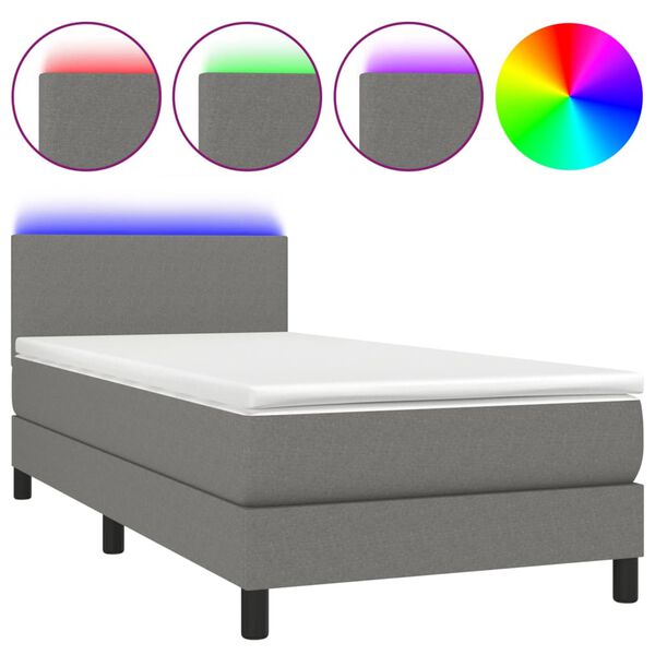 vidaXL Box spring postel s matrací a LED tmavě šedá 100x200 cm textil