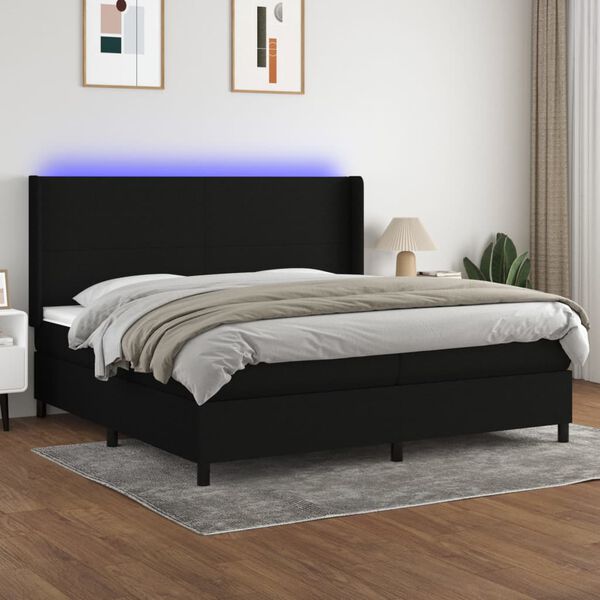vidaXL Box spring postel s matrac&iacute; a LED čern&aacute; 200x200 cm textil