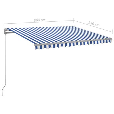 vidaXL Automatická zatahovací markýza se sloupky 3 x 2,5 m modrobílá