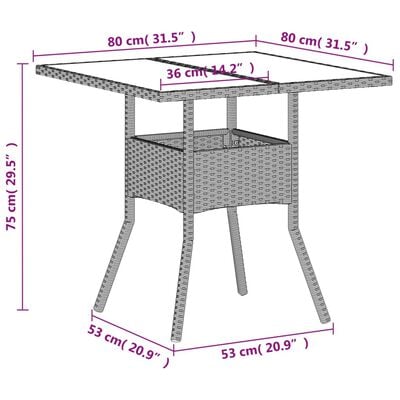 vidaXL Zahradní stůl skleněná deska světle šedý 80x80x75 cm polyratan
