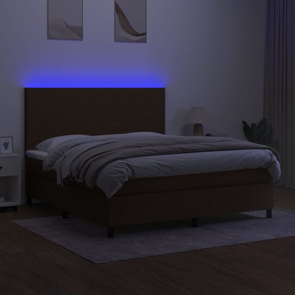 vidaXL Box spring postel s matrac&iacute; a LED tmavě hněd&aacute; 160x200 cm textil