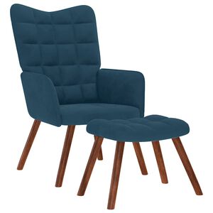 vidaXL Relaxačn&iacute; křeslo se stoličkou modr&eacute; samet