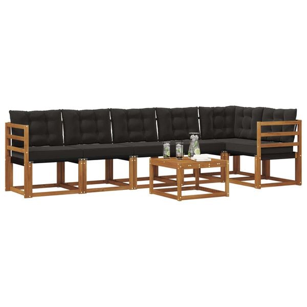 vidaXL Venkovn&iacute; pohovkov&aacute; souprava s pol&scaron;t&aacute;řem 7 pcs Přirozen&aacute; a čern&aacute;