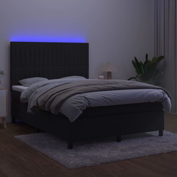 vidaXL Box spring postel s matrac&iacute; a LED čern&aacute; 140x200 cm samet