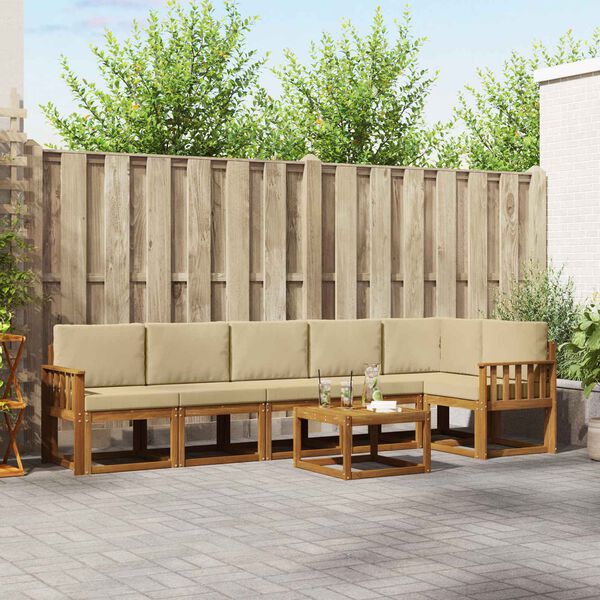 vidaXL Venkovn&iacute; pohovkov&aacute; souprava 7 pcs Přirozen&aacute; a B&eacute;žov&aacute;