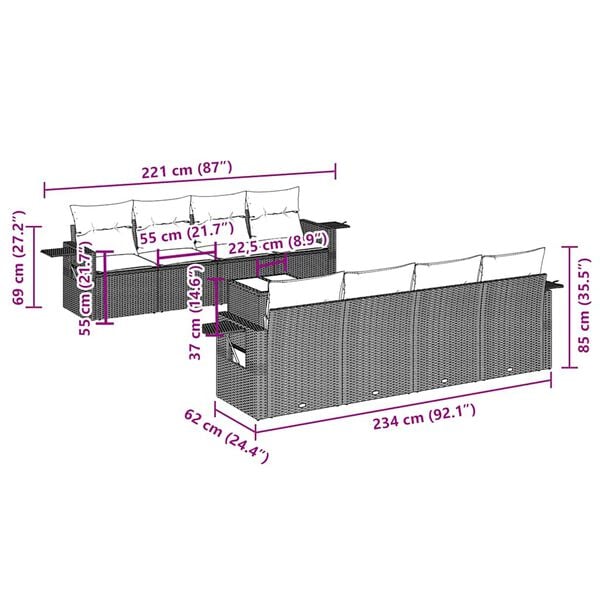 vidaXL 9d&iacute;ln&aacute; zahradn&iacute; sedac&iacute; souprava s podu&scaron;kami čern&aacute; polyratan