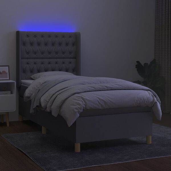 vidaXL Box spring postel s matrac&iacute; a LED světle &scaron;ed&aacute; 100x200 cm textil