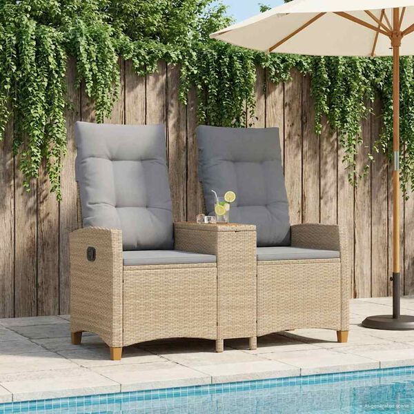 vidaXL Skl&aacute;dac&iacute; lavice se stolem B&eacute;žov&aacute; a Světle &scaron;ed&aacute; polyratan