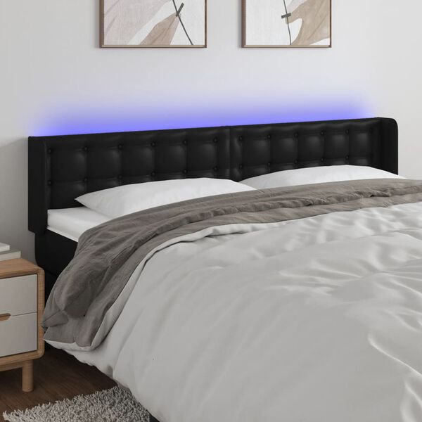 vidaXL Čelo postele s LED čern&eacute; 163 x 16 x 78/88 cm uměl&aacute; kůže