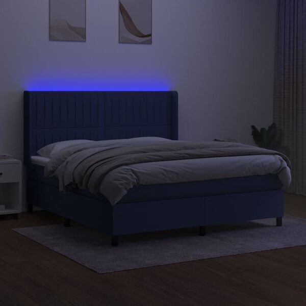 vidaXL Box spring postel s matrac&iacute; a LED modr&aacute; 160x200 cm textil