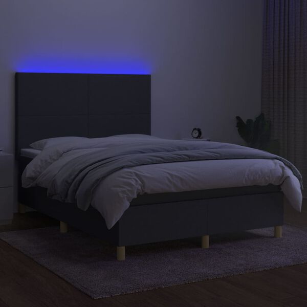 vidaXL Box spring postel s matrac&iacute; a LED tmavě &scaron;ed&aacute; 140x200 cm textil