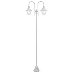 vidaXL Zahradn&iacute; sloupov&aacute; lampa 2 ramena E27 220 cm hlin&iacute;k b&iacute;l&aacute;