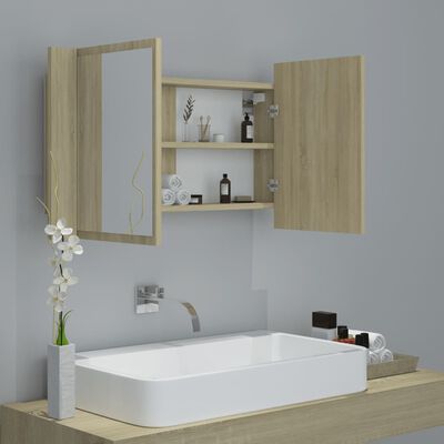 vidaXL LED koupelnová skřínka se zrcadlem dub sonoma 80 x 12 x 45 cm